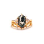 Natural Moss Agate Moissanite Octagon Shape Gold Ring Solitaire Jewelry Birthday gift For Mom
