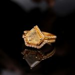 Natural Golden Rutile Diamond Shape with Moissanite Double Chevron Gold Ring Handmade  Jewelry Birthday Ring for Her