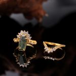 Natural Moss Agate Coffin Shape Double Chevron Ring Gold Dainty Jewelry gift For Lover