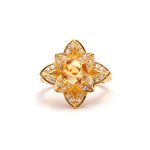Natural Yellow Citrine Round Shape Stackable Gold Designer Ring for Bridesmaids