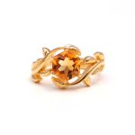 Natural Yellow Citrine Hexagon Gold Ring Leaf Design Ring Unique Gold Jewelry For Her