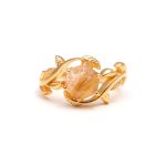 Natural Golden Rutile Leaf Design Gold Ring Handmade  Jewelry Unique Birthday Gift for Her