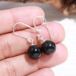 Natural Black Onyx Ball Dangle Earrings 925 Sterling Silver Handmade Jewelry Birthday Gift