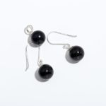 Natural Black Onyx Ball Pendant & Dangle Earrings Set 925 Sterling Silver Vintage Jewelry Set for Wife