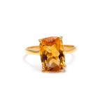 Natural Yellow Citrine Rectangle Cushion Shape Bohemian Gold Ring for Men