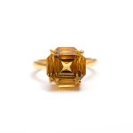 Natural Yellow Citrine Quartz Octagon Step Cut Ring Wedding Solid Gold Ring For Her