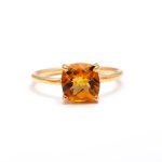 Natural Yellow Citrine Cushion Shape Statement Gold Ring Jewelry for Women