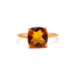 Natural Yellow Citrine Cushion Shape Handmade Gold Ring Jewelry for Women