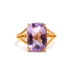 Natural Purple Amethyst Cushion Shape Designer Ring Gold Jewelry Birthday Gift