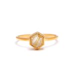 Natural Golden Rutile Hexagon Bezel Gold Ring Statement Jewelry Wedding Gift For Her