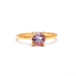 Natural Pink Amethyst Round Shape Minimalist Ring Gold Jewelry Birthday Gift