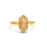 Natural Golden Rutile Elongated Hexagon Gold Ring Vintage Jewelry Birthday gift For Woman