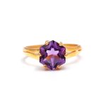 Natural Purple Amethyst Hexagon Shape Handmade Ring Gold Jewelry for Her