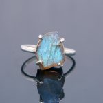 Natural Rainbow Labradorite Rough Ring 925 Sterling Silver Bohemian Jewelry for Women
