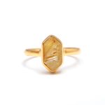 Natural Golden Rutile Elongated Hexagon Shape Gold Ring Solitaire Jewelry Birthday gift For Mom