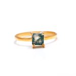 Natural Moss Agate Square Shape Gold Statement Wedding Ring Birthday gift