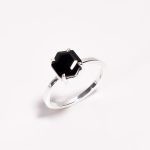 Natural Black Onyx Hexagon Shape Statement Ring 925 Sterling Silver Jewelry for Her