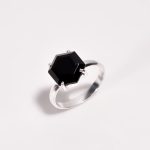 Natural Black Onyx Hexagon Shape Engagement Ring 925 Sterling Silver Bohemian Jewelry for Him