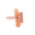Natural Peach Moonstone Pencil Ring 925 Sterling Silver Rose Gold Plated Boho Ring For Her