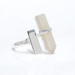 Natural White Moonstone Pencil Ring 925 Sterling Silver Vintage Jewelry Birthday Gift For Her