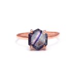Natural Fluorite Hexagon Shape Statement Ring Rose Gold Plated 925 Sterling Silver Jewelry