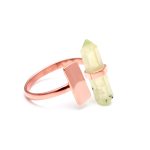 Natural Green Prehnite Pencil Shape Vintage Ring, Rose Gold Plated 925 Sterling Silver Jewelry