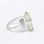 Natural Green Prehnite Pencil Shape Stackable Ring, 925 Sterling Silver Boho Jewelry
