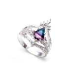 Natural Fluorite Kite Shape Crown Wedding Ring 925 Sterling Silver Jewelry For Her