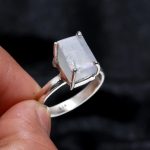 Natural Blue Fire Moonstone Healing Ring 925 Sterling Silver Anniversary Gift For Wife
