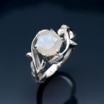 Natural Moonstone Hexagon Shape Leaf Ring 925 Sterling Silver Handmade Jewelry Wedding Ring