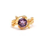 Natural Amethyst Hexagon Shape Leaf Wedding Gold Ring Jewelry for Women