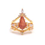 Natural Strawberry Quartz Kite Shape Vintage Gold Ring For Bridesmaids Jewelry for Her