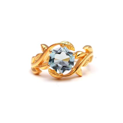 Natural Sky Blue Topaz Hexagon Shape Healing Gold Ring For Wedding Jewelry for Wife