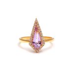 Natural Amethyst Kite Shape Moissanite Gold Ring For Anniversary Gift For Women