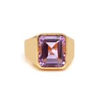 Natural Pink Amethyst Octagon Shape Statement Gold Men's Ring Birthday Gift