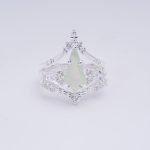 Natural Green Prehnite Kite Shape Crown Engagement Ring, 925 Sterling Silver Jewelry