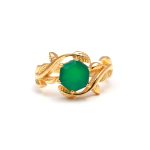 Natural Green Onyx Hexagon Shape Gold Ring Unique Leaf Gold Jewelry Wedding Gift