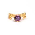 Natural Pink Amethyst Round Shape Gold Ring Handmade Gold Jewelry For Wife