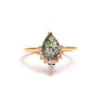 Natural Moss Agate Pear Shape Ring Healing Crystal Ring Handmade Gold Jewelry For Women