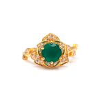 Natural Green Onyx Designer Unique Ring Round Stone Ring Wedding Gold Jewelry For Bridesmaids