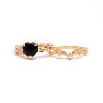 Genuine Black Onyx Heart Shape Ring Designer Wedding Ring Unique Gold Jewelry Birthday Gift