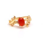 Natural Carnelian Oval Leaf Design Ring Solitaire Gold Ring Delicate Jewelry Unique Birthday Gift