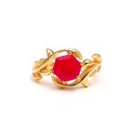 Natural Hot Pink Chalcedony Hexagon Ring Leaf Design Ring Handmade Gold Jewelry For Her