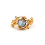 Natural Blue Fire Labradorite Hexagon Leaf Design Ring Vintage Gold Ring Wedding Jewelry