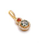 Natural Moss Agate & Red Garnet Moissanite Gold Pendant Handmade Wedding Jewelry For Her