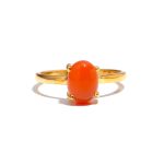 Natural Orange Carnelian Oval Cabochon Ring Unique Gold Vintage Jewelry Gift For Love