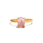 Natural Strawberry Quartz Oval Gemstone Gold Ring Healing Crystal Unique Jewelry For Women
