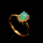 Natural Ethiopian Opal Oval Gemstone Vintage Stackable Ring Unique Bohemian Gold Jewelry