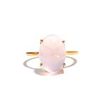 Natural Rose Quartz Statement Oval Cabochon Gold Ring Delicate Jewelry For Men Birthday Gift