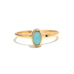 Natural Blue Larimar Oval Shape Solitaire Boho Ring Statement Minimalist Gold Ring For Her